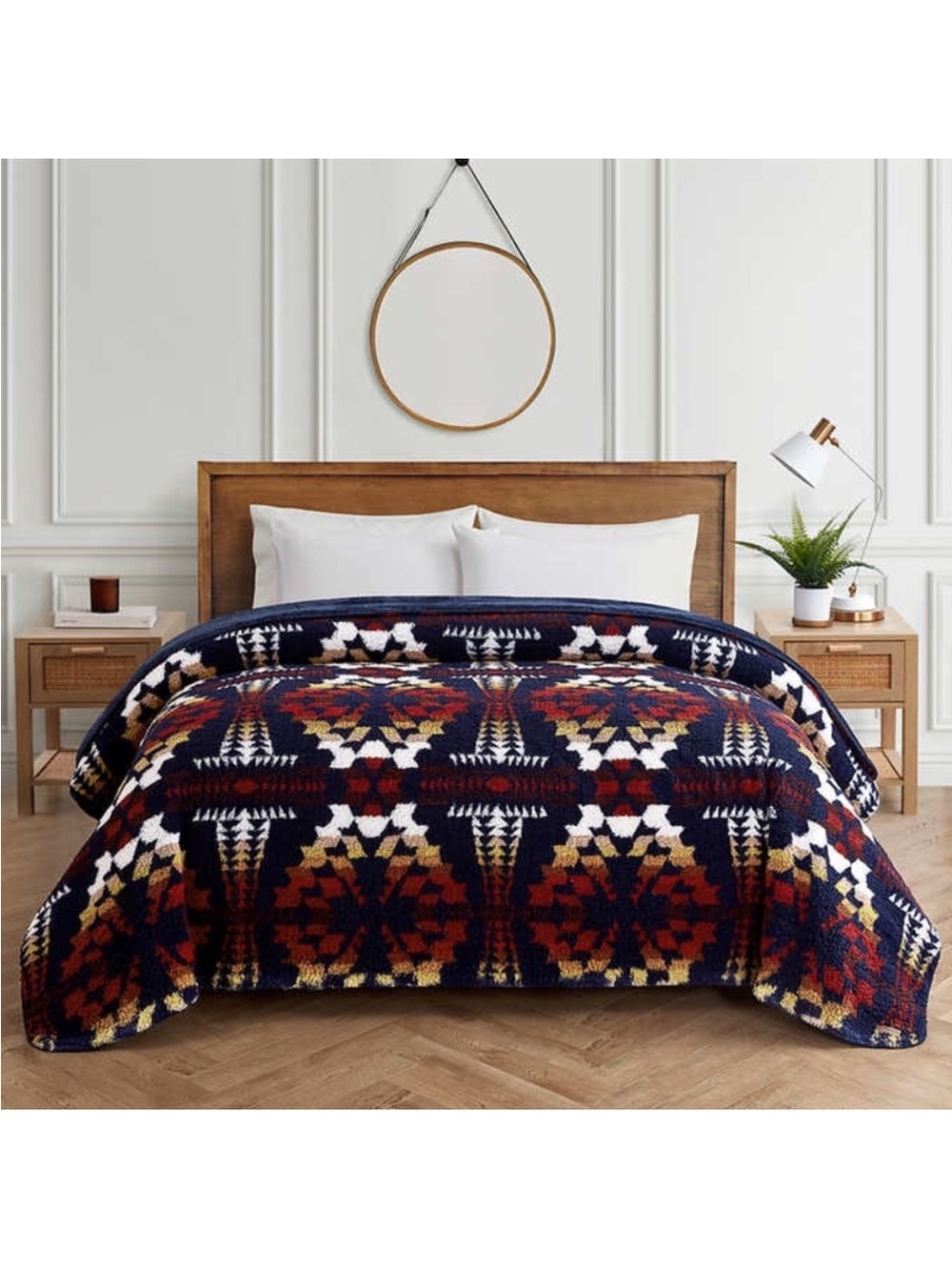Pendleton Sherpa Aztec Tribal Fleece Blanket KING Legend Lake Blue Southwest